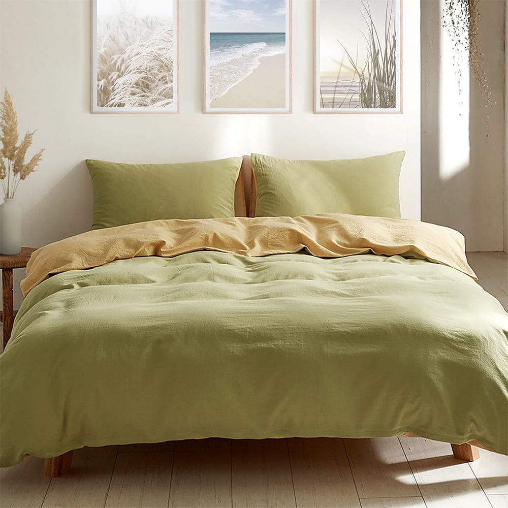 Cosy Club Home & Garden > Bedding > Bed Sheets Cosy Club Washed Cotton Quilt Set Yellow Lime Double