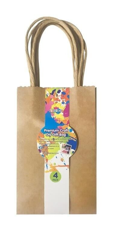 Create-it 4x Plain Birthday Bag Kraft Paper Bags Gift Event Carry Craft Brown with Handles
