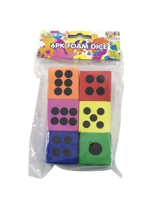 Create it Baby & Kids > Baby & Kid's Toys > Activity Toys Set Of 6 Soft Colourful Foam Design Large Dice Party Loot Bag Filler 3.7cm
