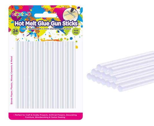 Create-it Glue Stick 24 Hot Melt Glue Clear Sticks Adhesive Craft Stick Glue Gun 7mm 100mm