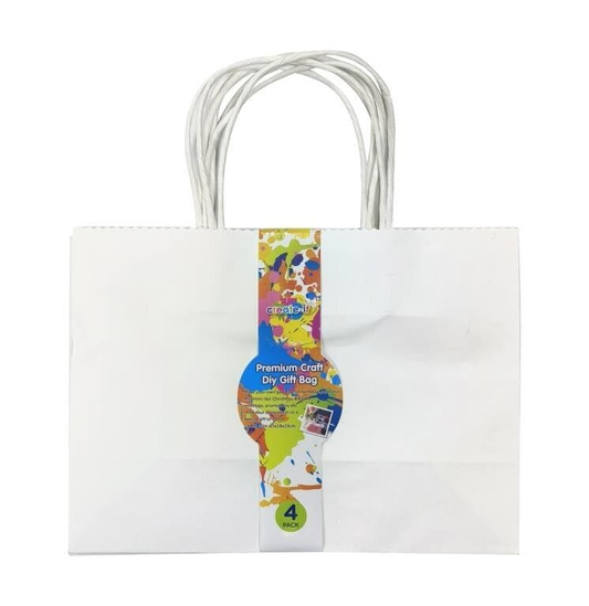 create-it Party Supplies 4x Plain Birthday Bag Kraft Paper Bags Gift Event Carry Craft White with Handles