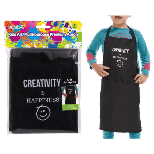 Create It Premium Black Apron Kids Art Craft Painting Cooking Play Multi-Purpose 45X61.5CM