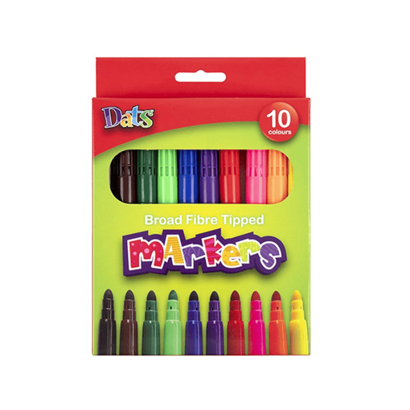 DATS 10pk Coloured Markers Broad Fibre Tipped Art Craft DIY  Stationary School Office