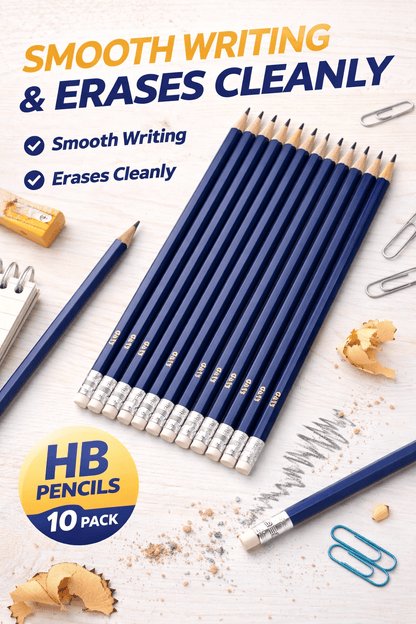 DATS 10pk Pencil Blue Barrel HB Lead with Eraser School Home Office Stationery