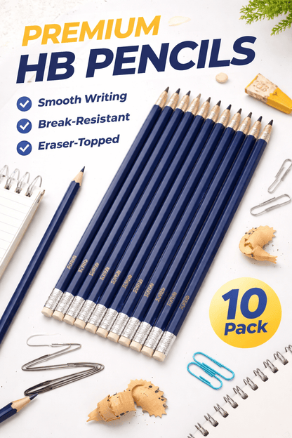 DATS 10pk Pencil Blue Barrel HB Lead with Eraser School Home Office Stationery