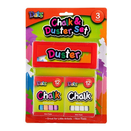 Dats 24 Chalks And Duster Set Blackboard Chalk Board Eraser School Craft Cleaner