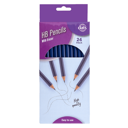DATS 24pk Pencil Blue Barrel HB Lead with Eraser School Home Office Stationery
