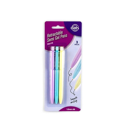 Dats 3Pack Semi Gel Black Ink Pens Assorted Pen Smooth Writing School Stationary