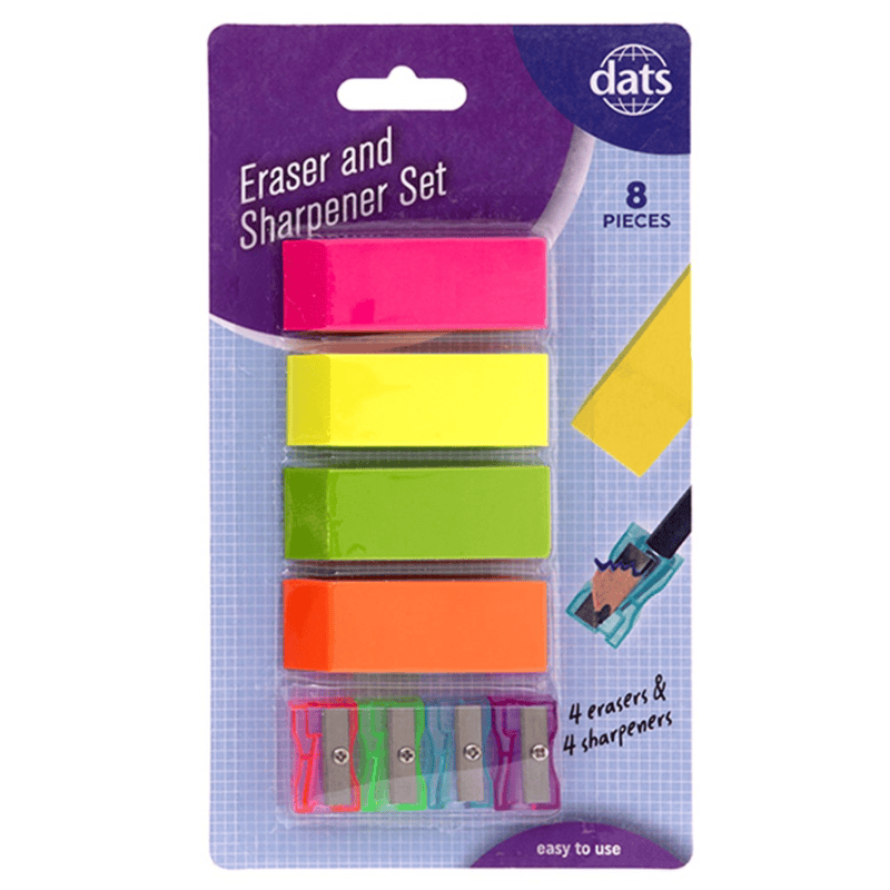 DATS 8x 4 Eraser 4 Pencil Sharpener Set Drawing Sketching Size Home School Office