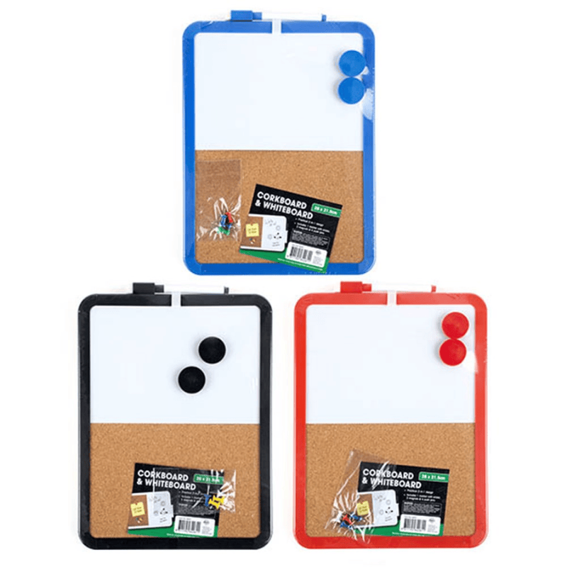 DATS A4 Coloured Edge Corkboard Wooden Frame with 4pcs Push Pins 1 Marker 2 Magnets