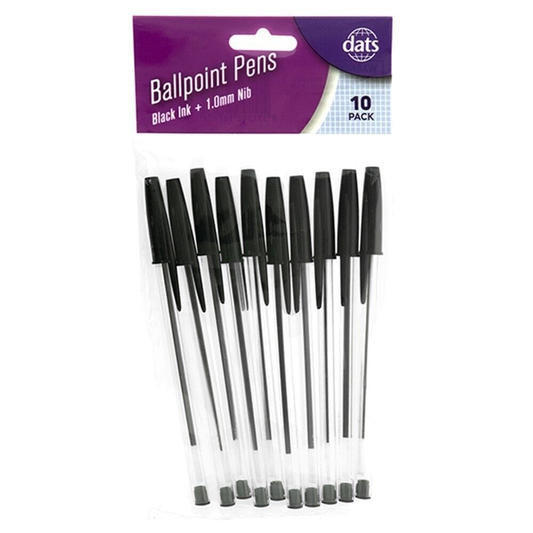 Dats Ballpoint Pens 10 x Ballpoint Pens 1.0mm Black Ink Pen School Office Stationery