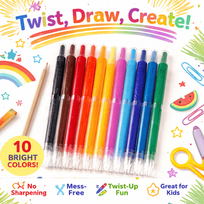 Dats Crayons 10 Propelling Crayons Assorted Colours Twist Crayon Non Toxic Kids Painting