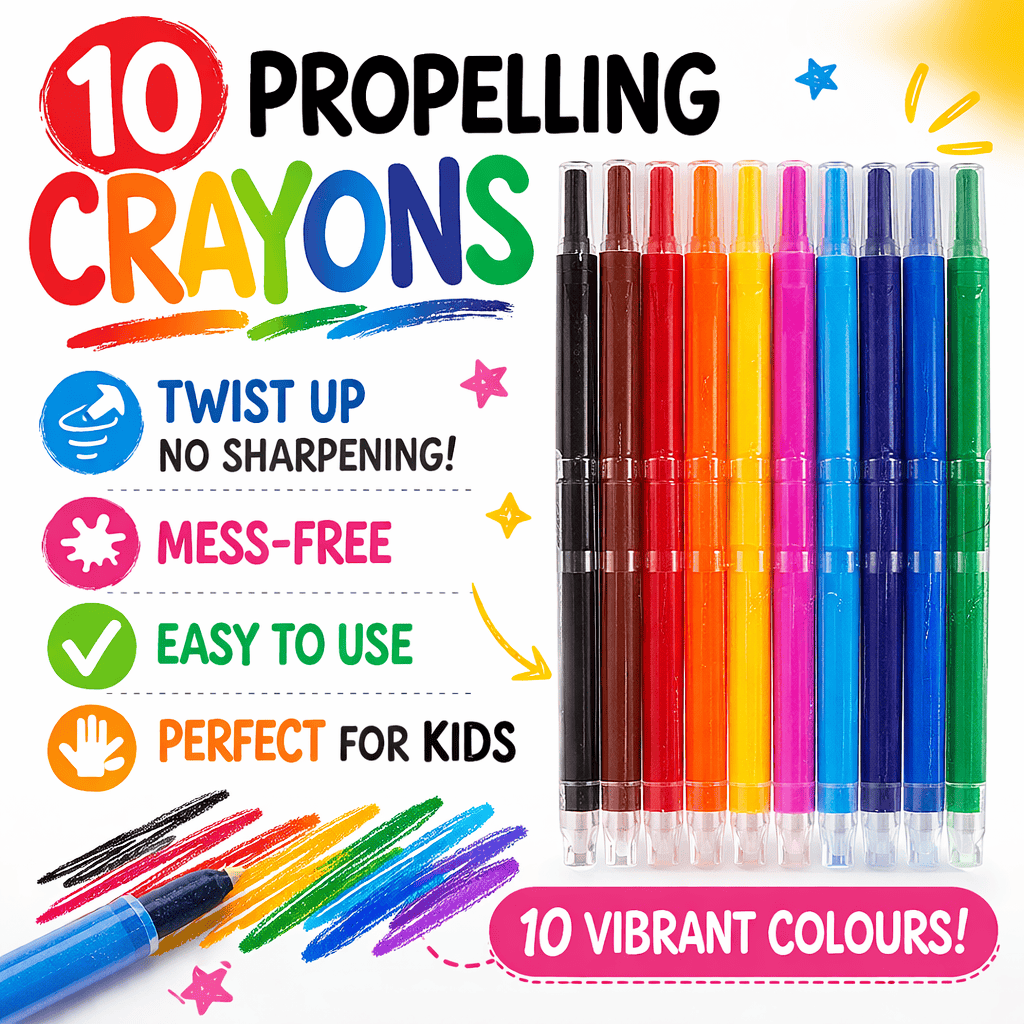 Dats Crayons 10 Propelling Crayons Assorted Colours Twist Crayon Non Toxic Kids Painting