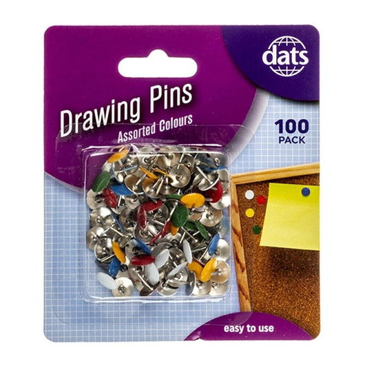 Dats Drawing Pins 100PCS Push Pins Colourful Drawing Pins Notice Board Cork Board Office School