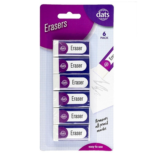 Dats Eraser 6pcs Rubber Eraser Pencil Eraser for Kids School Stationary Tool New White