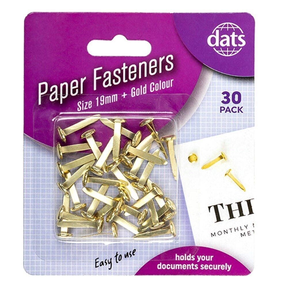 Dats Fasteners 30 x Paper Fasteners Gold Brass Fastener 19 mm Card Scrabooking School Office
