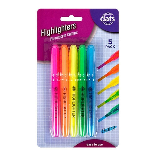 Dats Highlighter 5pcs Fluorescent Highlighter Pens Set Chisel Nib Marker Craft Stationary School