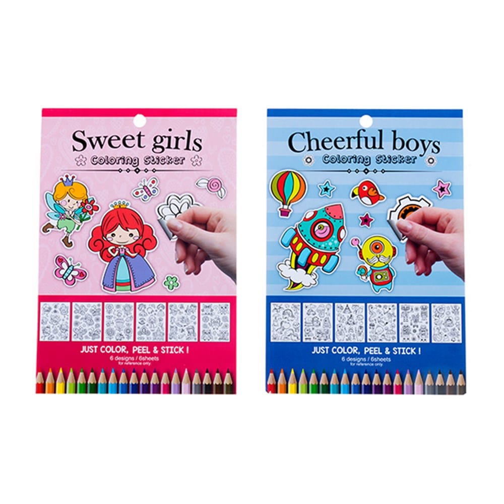 DATS Home & Garden > Hobbies > Arts & Crafts 6 Sheets 6 Designs Assorted Colouring Stickers Activity Book Kids Art Craft DIY