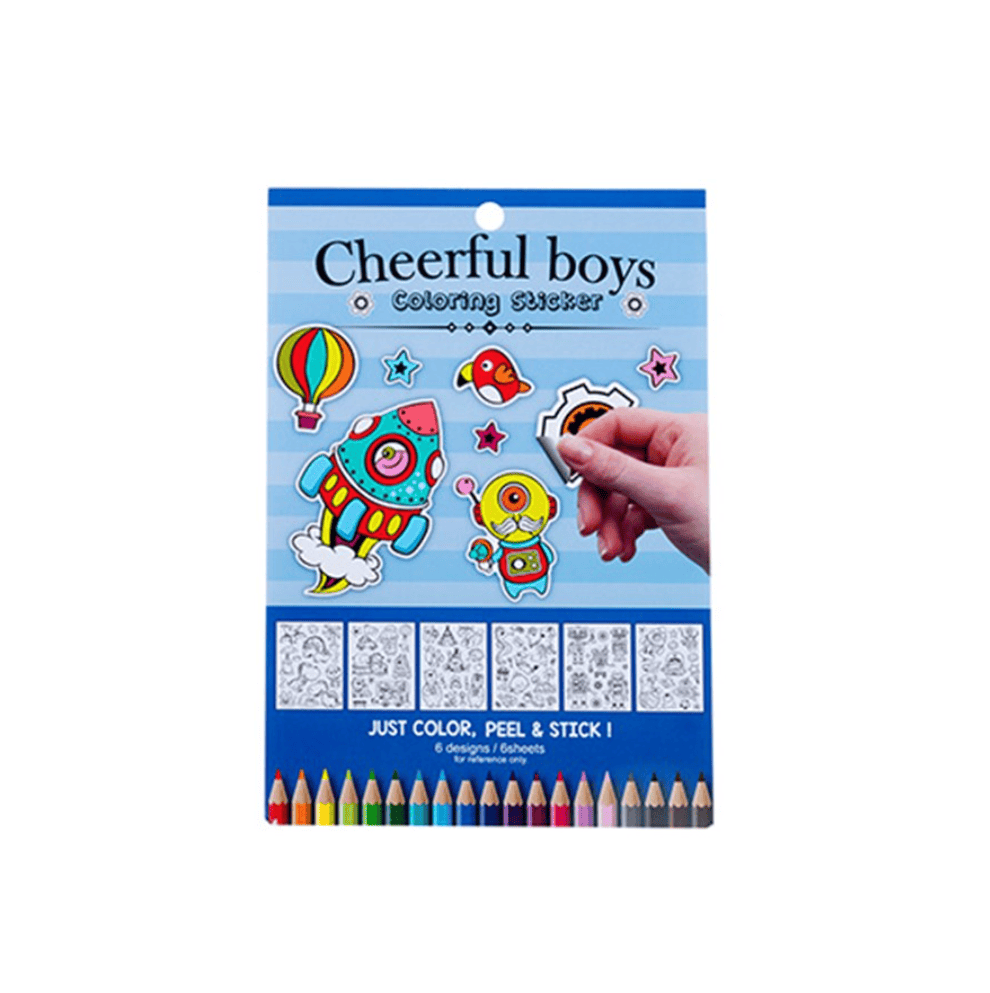 DATS Home & Garden > Hobbies > Arts & Crafts Cheerful 6 Sheets 6 Designs Assorted Colouring Stickers Activity Book Kids Art Craft DIY