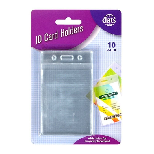 Dats ID Holder 10 Vertical Plastic ID Card Holder Pouch Clear PVC Lanyard Work Badge Lock