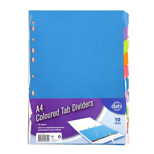 Dats Index Dividers 10 Tab Bright Dividers A4 file Dividers indices document Organizer Office