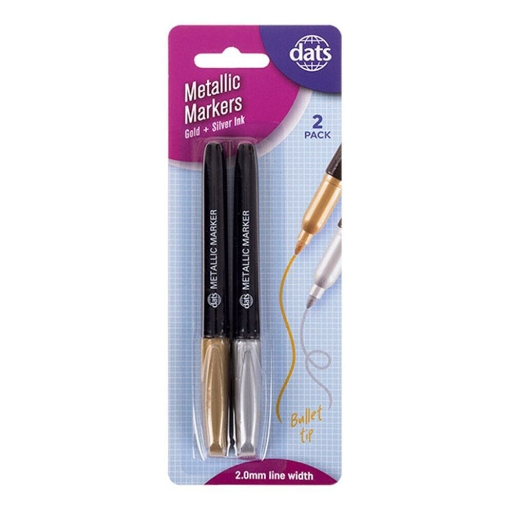 Dats Markers 2x Markers Silver Gold Ink Colours Fine Bullet Tip Home Office School 2.0mm