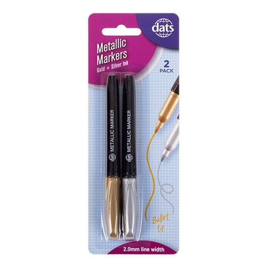 Dats Markers 2x Markers Silver Gold Ink Colours Fine Bullet Tip Home Office School 2.0mm