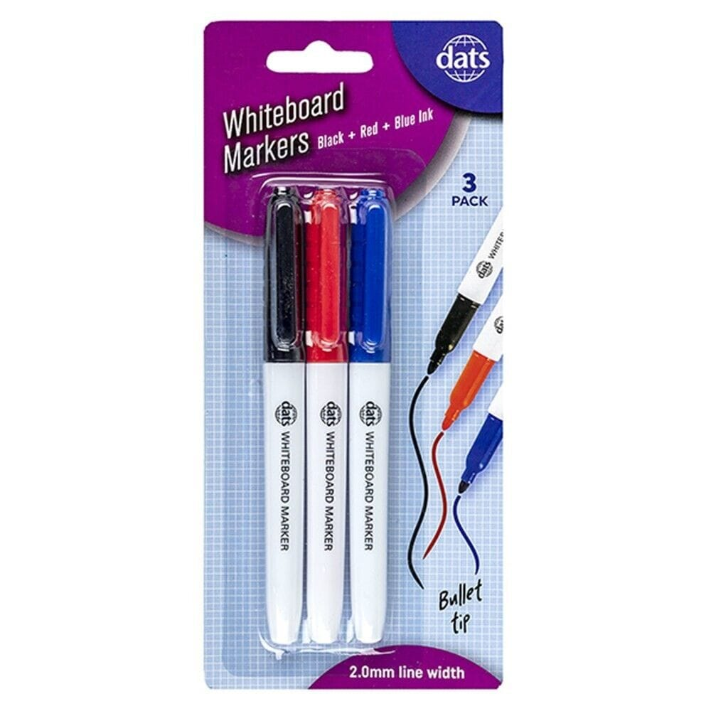 Dats Markers 3x Whiteboard Markers Black Blue Red Colours Fine Bullet Tip Home Office School
