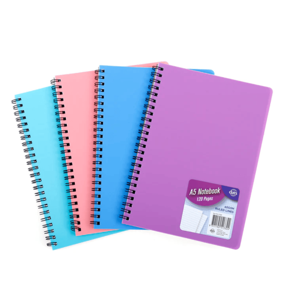 Dats Noteboook A4 Notebook Basic Spring PP Col 120 Pages 60 GSM Ruled Lines