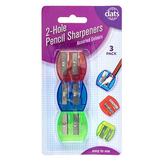 Dats Pencil sharpener 3 Pack Plastic Double Hole Pencil Sharpener School Stationery Office