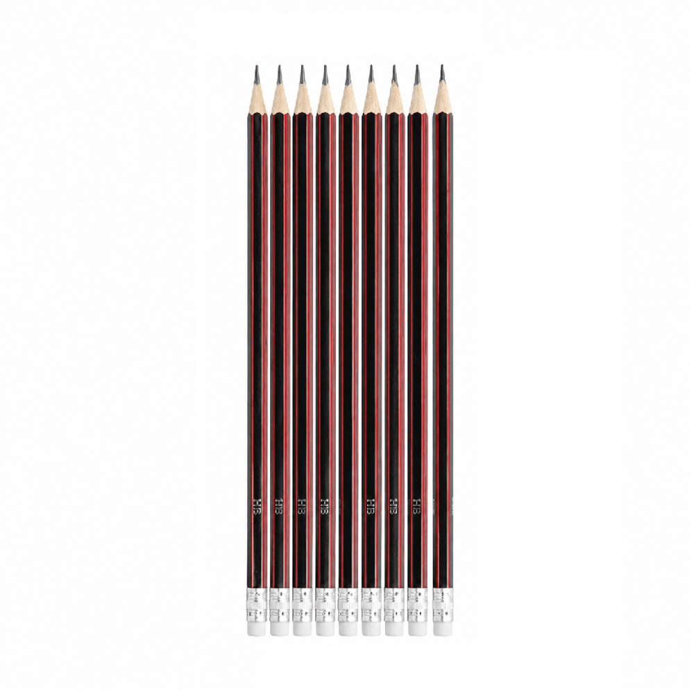 Dats Pencils 10Pcs Pencils HB With Eraser School Home Office Red and black