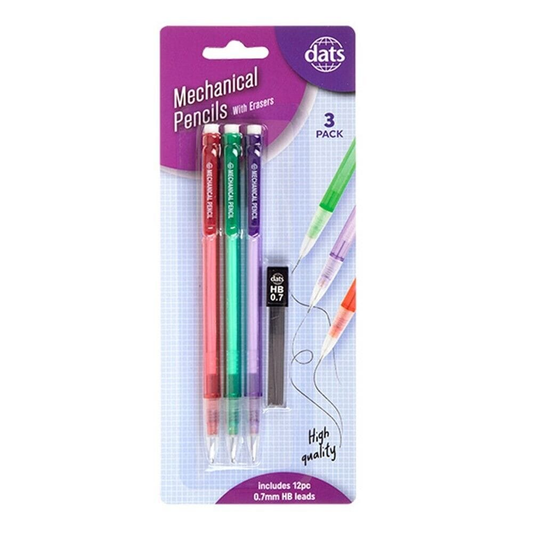 Dats Pencils 3 PCS 0.7MM Mechanical Pencil Drafting Pencils With HB 0.7mm Leads Office School