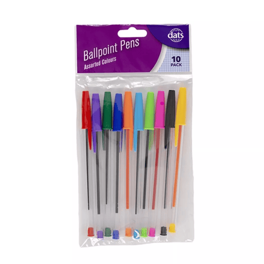 Dats Pens 10x Pen Ballpoint Mixed Multi Colored Ink School Office Office Stationery