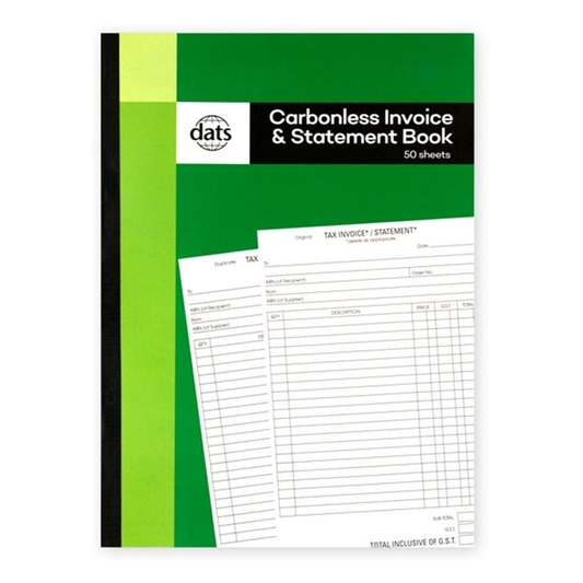 Dats Receipt book 50 Page Carbonless Tax GST Invoice Order Receipt A4 Book and Statement
