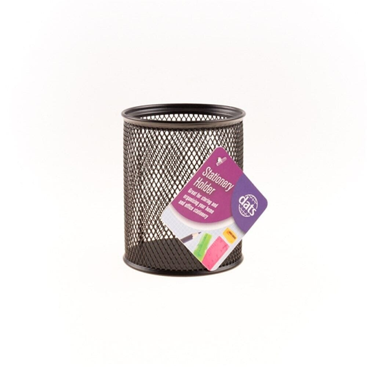 Dats Round Mesh Metal Black Pencil Holder Organizer Desktop Storage Office Accessory
