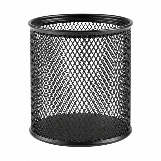 Dats Round Mesh Metal Black Pencil Holder Organizer Desktop Storage Office Accessory