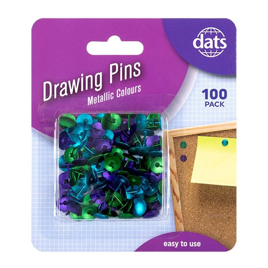 Dats Stationary 100PCS Push Pins Colourful Drawing Pins Notice Board Cork Board Office School