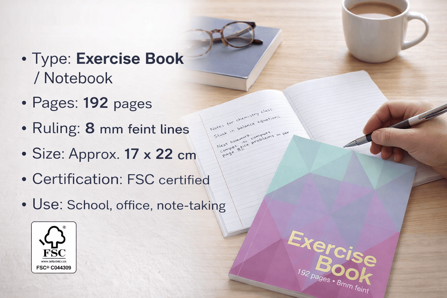 Dats Stationary Exercise Book Lined 192 Page Notebook 8mm Feint 17x22cm Stationary School Office