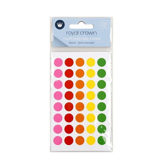 Dats Sticker labels 720 Pcs Assorted Circle Colour Code Round Sticker Label Dots Spots coloured 12mm