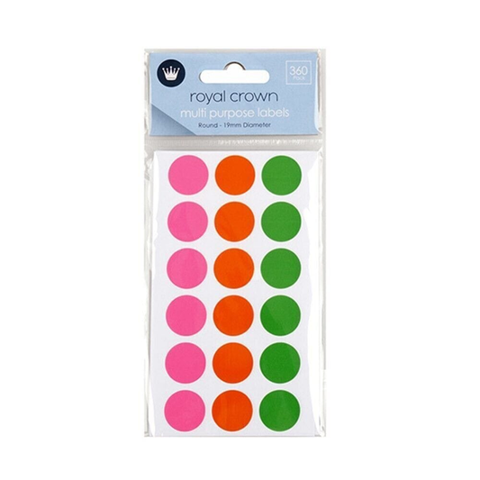 Dats Stickers 360 Pcs Assorted Circle Colour Code Round Sticker Label Dots Spots coloured 19mm