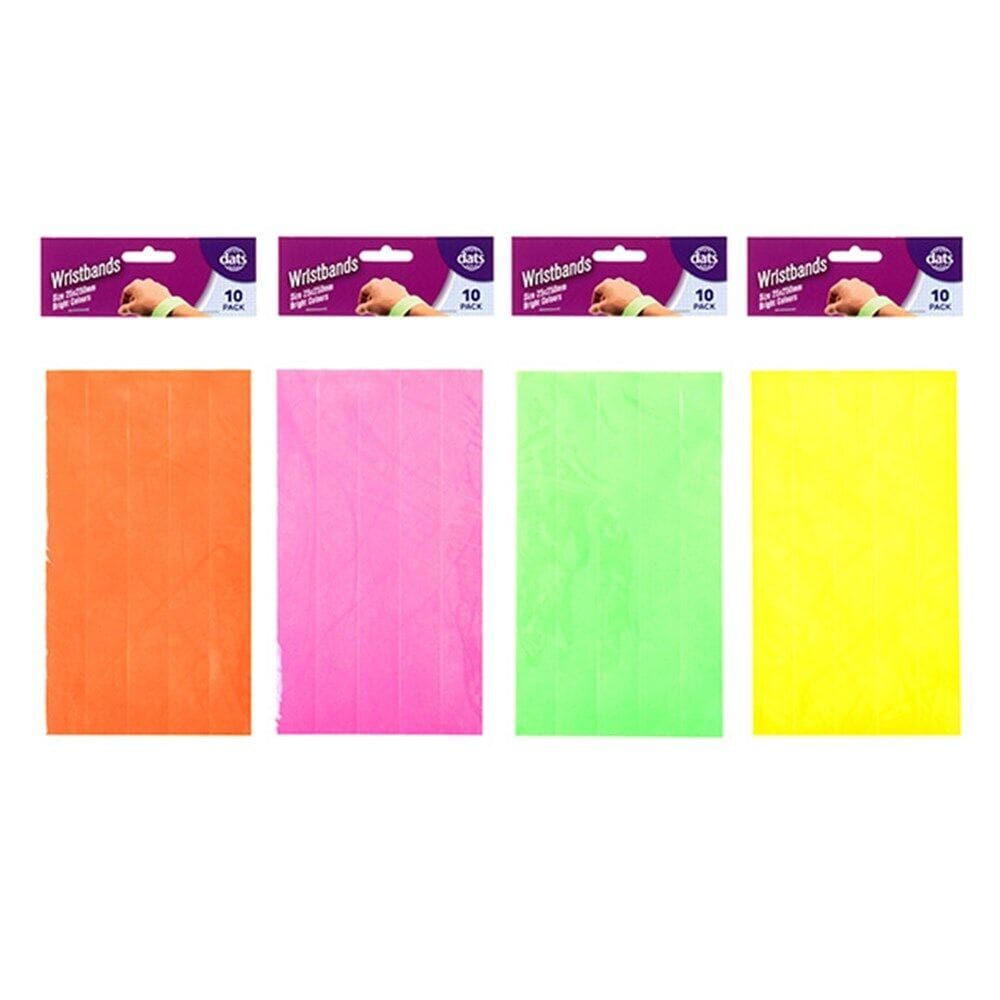 Dats Wristbands 10 Pack Paper Event Wristbands Party Event ID Security Birthday Bright Colours