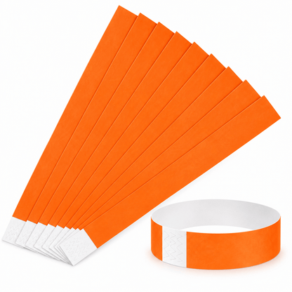 Dats Wristbands Orange 10 Pack Paper Event Wristbands Party Event ID Security Birthday Bright Colours