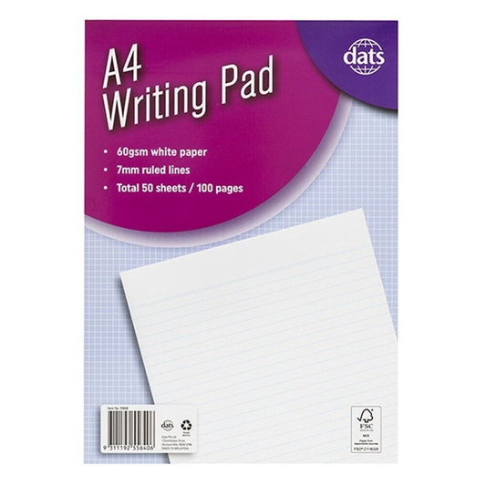 Dats Writing Pad 50 Sheets Writing Pad 297mmx210mm Paper Office Study Note Book Memo White A4