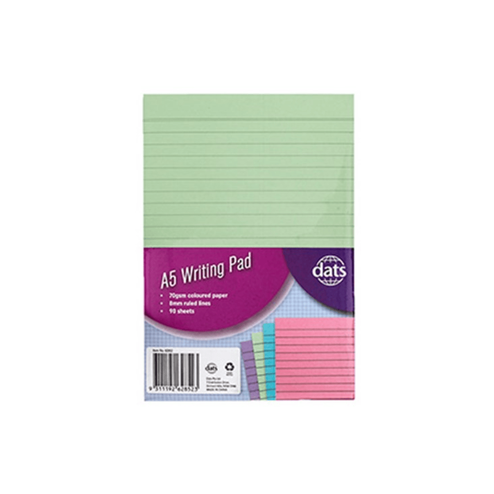 Dats Writing pads Green Writing Pads Note Flash Index Ruled Pad A5 Office School Ruled Lines 90pk