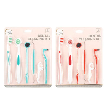 Dental Clean 8PCS Dental Hygiene Teeth Cleaning Tools Kit Mirror Pick Tongue Brush Floss