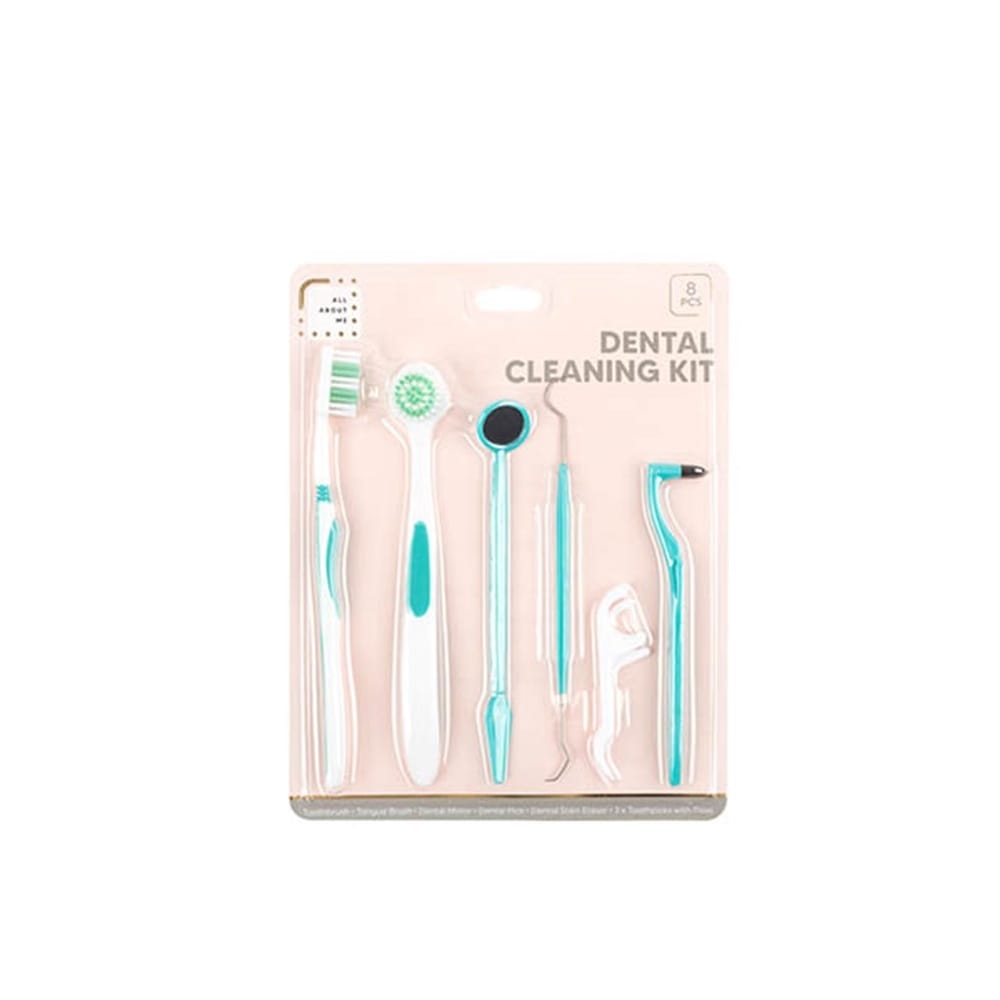 Dental Clean Light blue 8PCS Dental Hygiene Teeth Cleaning Tools Kit Mirror Pick Tongue Brush Floss