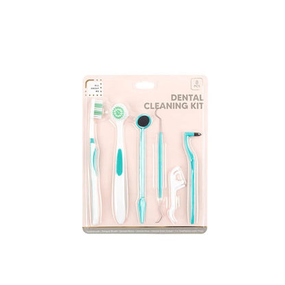 Dental Clean Light blue 8PCS Dental Hygiene Teeth Cleaning Tools Kit Mirror Pick Tongue Brush Floss