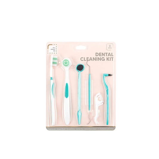 Dental Clean Light blue 8PCS Dental Hygiene Teeth Cleaning Tools Kit Mirror Pick Tongue Brush Floss