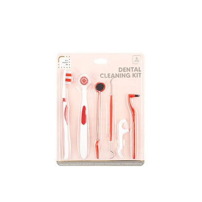 Dental Clean Red 8PCS Dental Hygiene Teeth Cleaning Tools Kit Mirror Pick Tongue Brush Floss