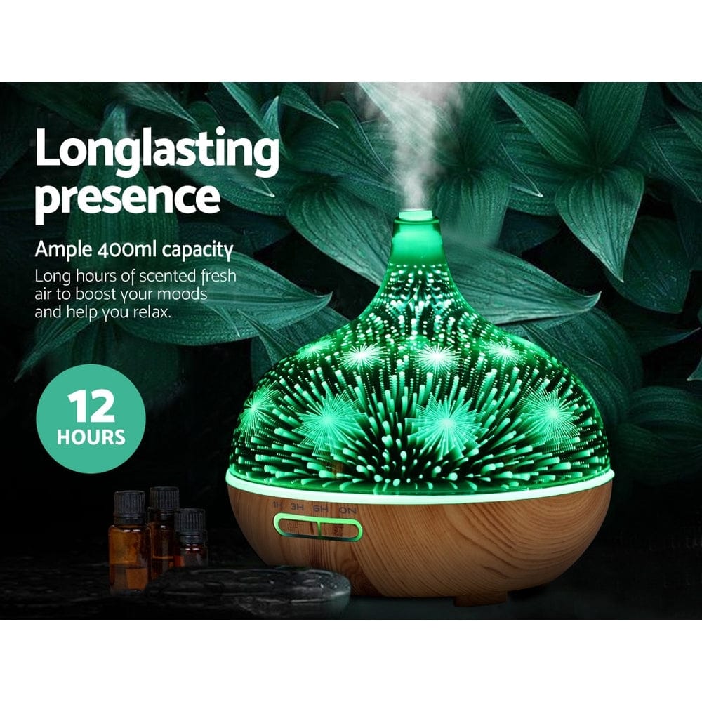 Devanti Appliances > Aroma Diffusers & Humidifiers > Aroma Diffusers Devanti Aroma Diffuser Aromatherapy 3D Glass 400ml
